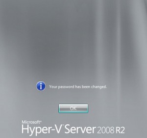 Click Ok after changing your password on Hyper-V Server 2008 R2